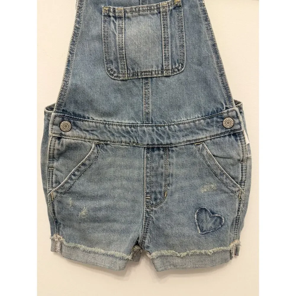 Gap Kids Denim Overall Shorts Toddler Girls Size 3 Years With Heart Detail